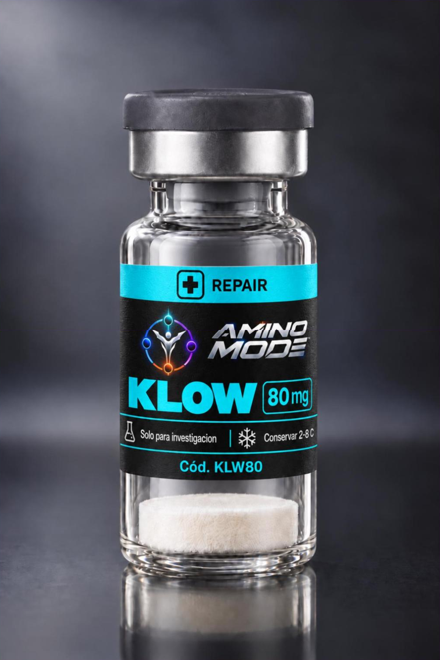 Vial de KLOW 80 mg con etiqueta AMINO MODE