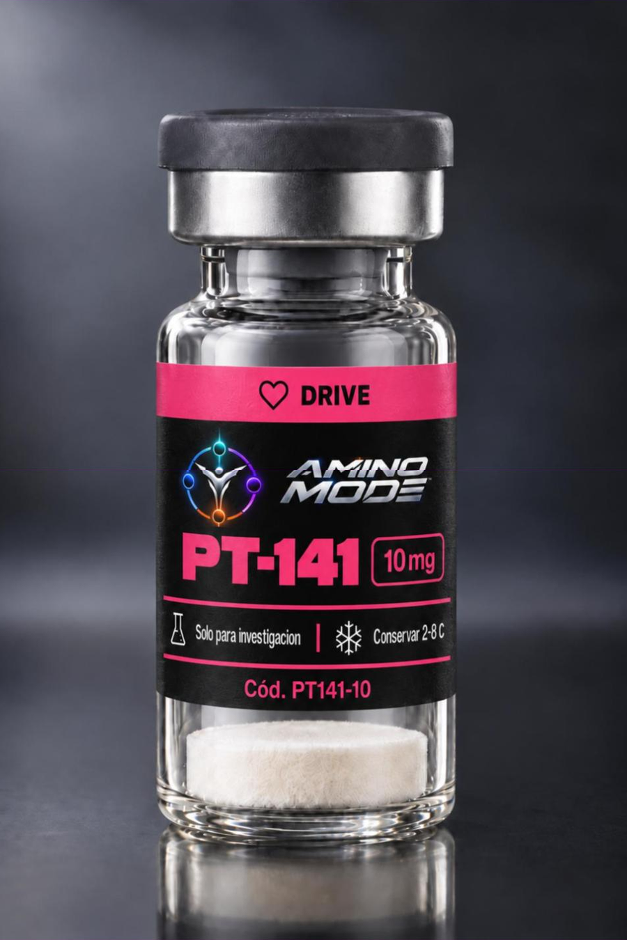 Vial de PT-141 10 mg con etiqueta AMINO MODE