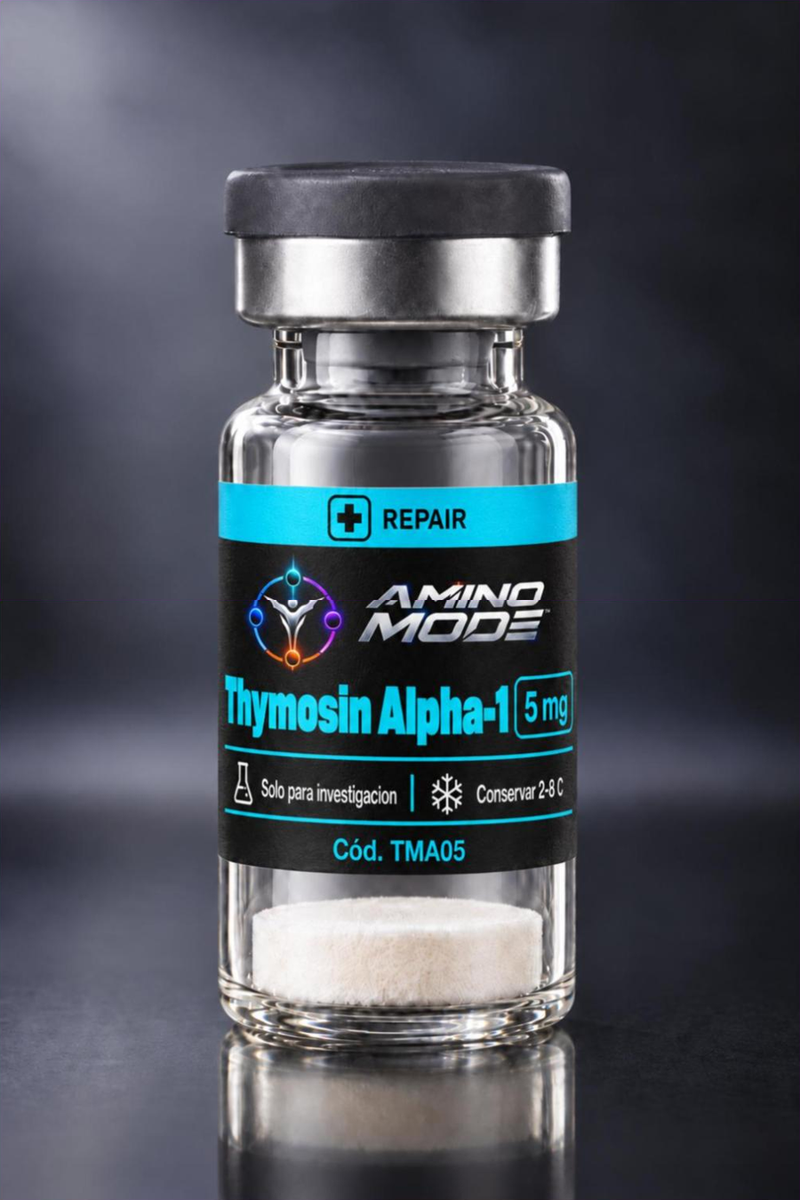 Vial de Thymosin Alpha-1 5 mg con etiqueta AMINO MODE